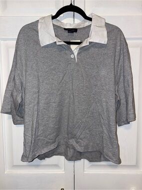 Gray Polo-Style Women's Top with White Collar